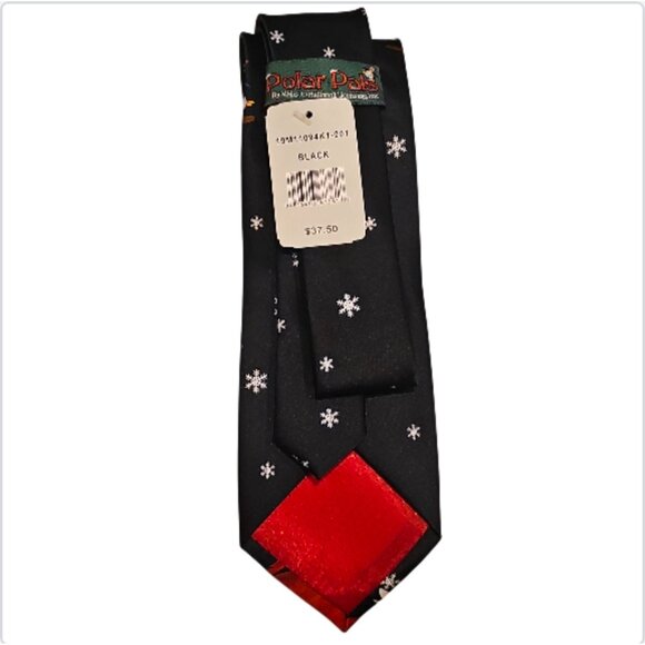 Men’s Black Christmas Novelty Tie Santa Snowmen & Reindeer Holiday Design - Picture 3 of 3